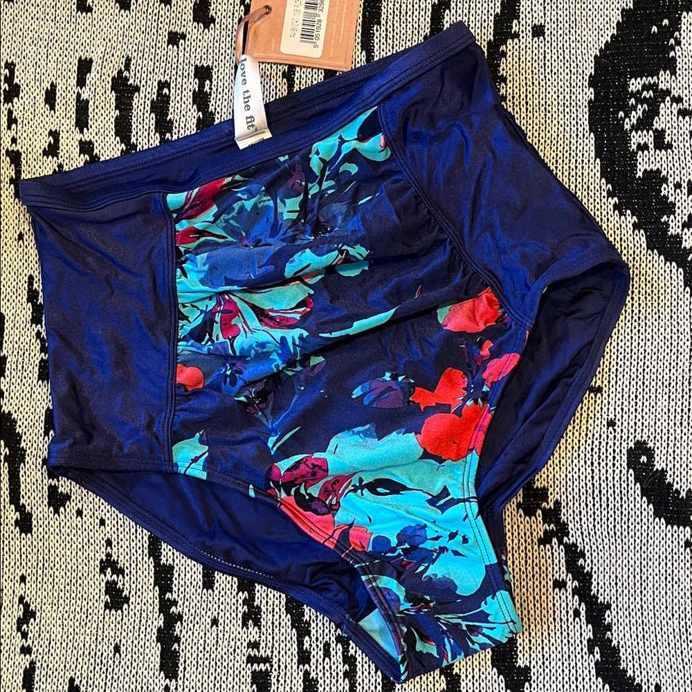 NWT Panache High Waist Tummy control Bikini Bottom Blue Floral Tallulah High Leg
